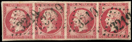 EMPIRE NON DENTELE - 17B  80c. Rose, BANDE De 4 Obl. GC 3219 Sur Petit Fragt, TB - 1853-1860 Napoléon III