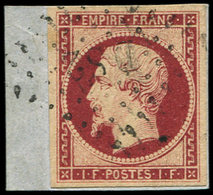 EMPIRE NON DENTELE - 18g   1f. Carmin Nuance "velours", Obl. Los. DS2 S. Fragt, TB, Certif. Scheller - 1853-1860 Napoléon III