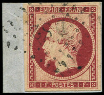 EMPIRE NON DENTELE - 18g   1f. Carmin Nuance "velours", Obl. Los. DS2 S. Fragt, TB, Certif. Scheller - 1853-1860 Napoleone III