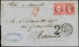 Let EMPIRE DENTELE - 24   80c. Rose, PAIRE Obl. Etoile 24 S. LSC, Càd R. De Cléry 20/1/65, Arr. MANILA 16/3, Destination - 1862 Napoléon III