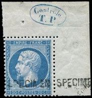 ** EMPIRE DENTELE - S22  20c. Bleu, Surch. SPECIMEN, Cdf Avec CONTROLE TP, RR Et TTB - 1862 Napoleon III