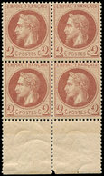 ** EMPIRE LAURE - 26A   2c. Brun-rouge, T I, BLOC De 4 Bdf, Fraîcheur Postale, Superbe. C - 1863-1870 Napoleon III With Laurels