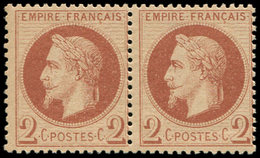 ** EMPIRE LAURE - 26B   2c. Rouge-brun Clair, T II, PAIRE, TTB - 1863-1870 Napoleon III With Laurels