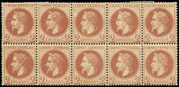 ** EMPIRE LAURE - 26B   2c. Rouge-brun Clair, T II, BLOC De 10, Un Ex. Variété "BARBE EBOURIFFEE", 4 Ex. *, Frais Et TTB - 1863-1870 Napoleon III With Laurels