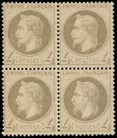 ** EMPIRE LAURE - 27A   4c. Gris, T I, BLOC De 4, 2 Ex. *, Léger Pelurage à L'endroit De La Ch., Aspect TB - 1863-1870 Napoleon III With Laurels