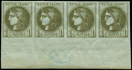 ** EMISSION DE BORDEAUX - 39B   1c. Olive, R II, BANDE De 4 Bdf Avec Cachet De Contrôle T.P., Superbe - 1870 Bordeaux Printing