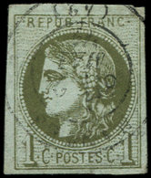 EMISSION DE BORDEAUX - 39B   1c. Olive, R II, Obl. Càd T17 NANTES 2/5/71, TTB - 1870 Bordeaux Printing