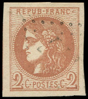 EMISSION DE BORDEAUX - 40B   2c. Brun-rouge, R II, Obl. GC, Frappe Légère, Grandes Marges, Superbe - 1870 Bordeaux Printing