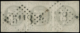 EMISSION DE BORDEAUX - 41B   4c. Gris, R II, BANDE De 3 Obl. GC 5118 De YOKOHAMA, RR Et TB - 1870 Bordeaux Printing