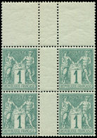 ** TYPE SAGE - 61    1c. Vert, BLOC De 4 Haut De Feuille SANS Millésime, Frais Et TTB - 1876-1878 Sage (Type I)