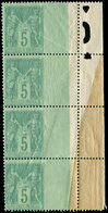 ** TYPE SAGE - 75    5c. Vert, BANDE De 4 Verticale Bdf Avec Spectaculaire PIQUAGE DECALE, TTB - 1876-1878 Sage (Type I)