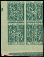 (*) TYPE SAGE - 75    5c. Vert, NON DENTELE, DOUBLE Impr. Dont Une RENVERSEE, BLOC De 4 Cdf Mill.6, TB - 1876-1878 Sage (Type I)