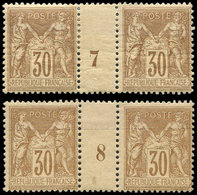 * TYPE SAGE - 80   30c. Brun-jaune, 2 PAIRES Mill. 7 Et 8, TB - 1876-1878 Sage (Type I)