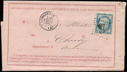 Let OBLITERATIONS PAR DEPARTEMENTS - 9/AUBE N°37 Obl. GC 882 S. Sort De Chargement, Càd T16 CHAOURCE 27/9/71, TTB - 1849-1876: Classic Period