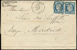 Let LETTRES DE PARIS - N°60C PAIRE Obl. Càd Octog. LEX 1e 5/6/76 S. LSC, Arr. MADRID, TTB - 1849-1876: Période Classique