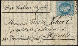Let BALLONS MONTES - N°29B Obl. Etoile S. LAC, Càd PARIS (60) 12/11/70, Pour HERZEELE (Nord), TB. LE DAGUERRE - Guerra Del 1870