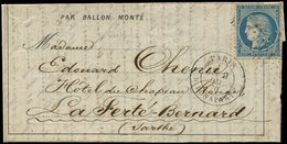 Let BALLONS MONTES - N°37 Obl. Etoile 15 S. DEPECHE BALLON N°13, Càd R. Bonaparte 9/12/70, Pour LA FERTE BERNARD, TB. LE - Guerra Del 1870