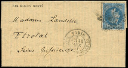 Let BALLONS MONTES - N°29B Obl. Etoile 20 S. Gazette N°25, Càd R. St Domque St Gn 53 10/1/71, Arr. ETRETAT 20/1, TB. LE  - Guerra Del 1870