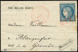Let BALLONS MONTES - N°37 Obl. Los. AFB S. LAC Formule, Càd ARMEE FRANCAISE B, Le Tout En ROUGE, Arr. BLANQUEFORT 23/1,  - Guerre De 1870