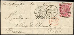 Let Guerre De 1870 -  3p. De Grande Bretagne Obl. Duplex 409 JERSEY 14/2/71 Sur LAC Non Cachetée Pour Paris, Càd ANGLETE - Guerra Del 1870