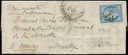 Let Guerre De 1870 -  N°45C Filet Touché, Obl. GC 1(542) Sur LAC, Càd T17 FONTENAY-LE-COMTE 16/2/71, Pour Nancy, Mention - Guerra Del 1870