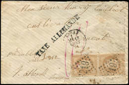 Let Guerre De 1870 -  N°28B PAIRE Obl. GC 3219 S. Env., Càd T16 ROUEN 13/3/71, Taxe 10 à La Plume Rouge, Griffe "TAXE AL - Guerra Del 1870