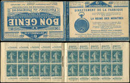 CARNETS (N° Yvert) - 192-C3    Semeuse Camée, 30c. Bleu, N°192b, T IIB, S. 95-C, REINE Des MONTRES/BON GENIE, Carnet Rar - Altri & Non Classificati