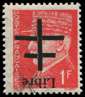 ** TIMBRES DE LIBERATION - AIGURANDE 4 : 1f. Rouge, Surcharge RENVERSEE, TB - Libération