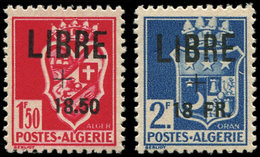 ** TIMBRES DE LIBERATION - ALGER 4/5 : 1f50 + 18f50 Carmin Et 2f. + 18f. Bleu, TB - Libération