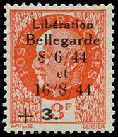 ** TIMBRES DE LIBERATION - BELLEGARDE 4a : +3 Sur 3f. Orange, Signe + Rapproché Du 3, TB, Signé Mayer - Libération