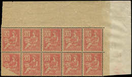 ** VARIETES - 116b  Mouchon, 10c. Rouge, T II, BLOC De 10 Cdf, Impr. RECTO-VERSO Dont 1 Partiel, TTB - Neufs