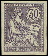 (*) VARIETES - 128a  Mouchon Retouché, 30c. Violet Foncé, NON DENTELE, TB. J - Neufs