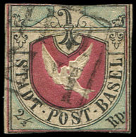SUISSE 8 : 2 1/2Rp. Noir, Rouge Et Bleu, Colombe De Bâle, Obl., Touché Mais Plaisant. C - 1843-1852 Poste Federali E Cantonali