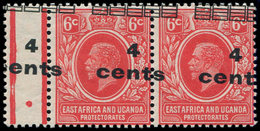 ** AFRIQUE ORIENTALE BRITANNIQUE 155 : 4c. Sur 6c. Rouge, Surcharge A CHEVAL, PAIRE Bdf, TB - Altri & Non Classificati