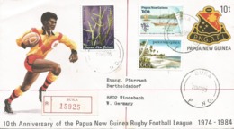 Papua New Guinea 1985 Buka Coral HMS Nelson Beach Rugby Registered Postal Stationary Cover With Slip - Papouasie-Nouvelle-Guinée