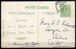 RC 14563 GB SQUARED CIRCLE " CALNE / WILTS " DE 24 1907 POSTMARK ON POST CARD VF - Storia Postale