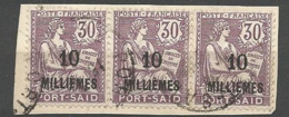 PORT-SAID N° 54  BANDE DE  3 SUR FRAGMENT OBL - Used Stamps