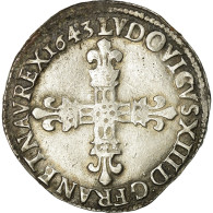 Monnaie, France, Louis XIII, 1/4 Écu à La Croix, 1/4 Ecu, 1643, Bordeaux, TTB - 1610-1643 Luigi XIII Il Giusto