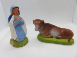 532 - Anciens Santons D’Art - Vierge Marie - Une Vache - E. Ricard - Crèche Noel - Santons