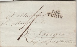 Département Conquis Du Po LAC Marque Postale 104 TURIN 13/4/1808 à Maire De Saorgio Saorge Alpes Maritimes - 1792-1815: Conquered Departments