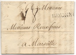 Marque BAYONNE LENAIN N°7 Pour Marseille Sur Lettre De 1786 Taxe 18 - 1701-1800: Voorlopers XVIII