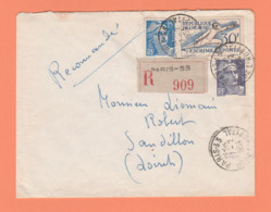 N° 962 30F ESCRIME + GANDON 15F/5F 883/886 SUR LETTRE RECOMMANDEE DE PARIS 33 POUR SANDILLON LOIRET DE 1954 - Other & Unclassified