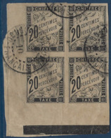 France Colonies Générales Congo Taxe N°8 20c Noir Bloc De 4 Cdfeuille Obl Dateur Rare - Oblitérés