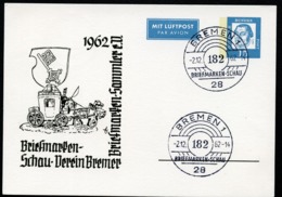 Bund PP29 C2/001 BREMEN STADTWAPPEN POSTKUTSCHE Sost.1962  NGK 8,00 € - Cartes Postales Privées - Oblitérées