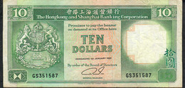 HONG-KONG P191c 10 DOLLARS 1.1.1991  #GS   VF NO P.h. - Hongkong