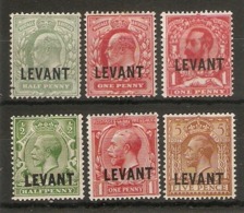 BRITISH LEVANT 1905 - 1921 SG L1, L2, L13, L16, L17, L21 UNMOUNTED MINT/MOUNTED MINT Cat £37.90 - Levante Britannico