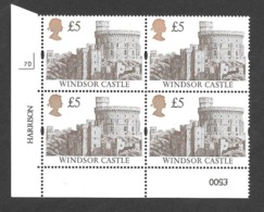 GB CASTLES HARRISON 1992 Gold Head £5 Cyl Block Of 4 - Cyl  7D - Re-engraved - Feuilles, Planches  Et Multiples