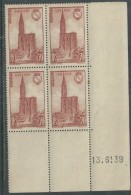 France N° 443 XX  Cathédrale De Strasbourg En Bloc De 4 Coin Daté Du 13 . 6 . 39,  Sans Charnière, TB - 1930-1939