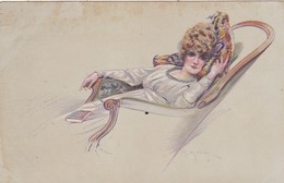 ILLUSTRATEURS.. CPA.. ILLUSTRATION MAURICE MILLIERE." FEMME ASSOUPIE DANS SON FAUTEUIL.". SÉRIE 30 PROFILS PARISIENS - Milliere