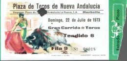 Ticket D'entrée Corrida Plaza De Toros De Nueva Andalucía, Marbella (22 De Julio De 1973) - Toegangskaarten